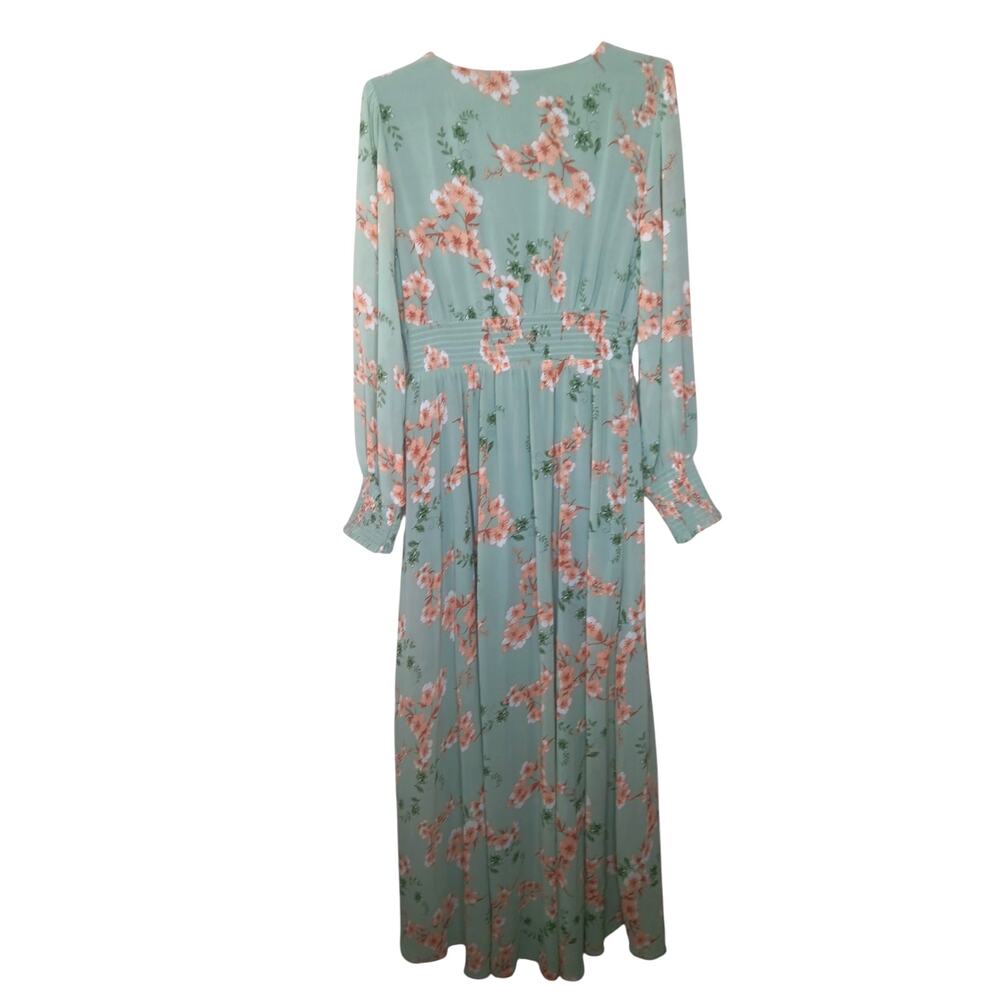 Baltic Born Olivia Maxi Dress L Sage Peach Floral Chiffon Smocked Wedding - Picture 4 of 16
